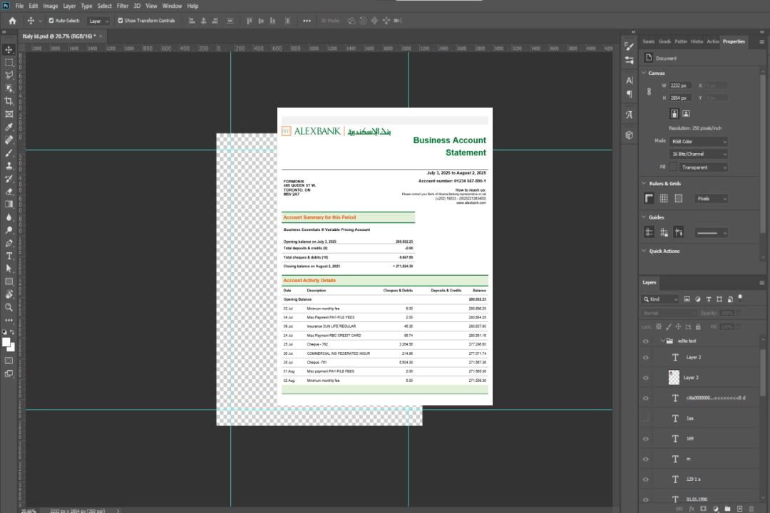 Relevé d'entreprise de la banque Alex Format Word et PDF template